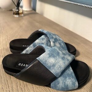 ROAM Denim and Black Slide Sandals